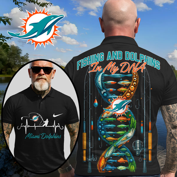 Miami Dolphins | Premium NFL Fishing In My DNA Polo Shirt MM - Black