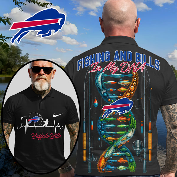 Buffalo Bills | Premium NFL Fishing In My DNA Polo Shirt MM - Black