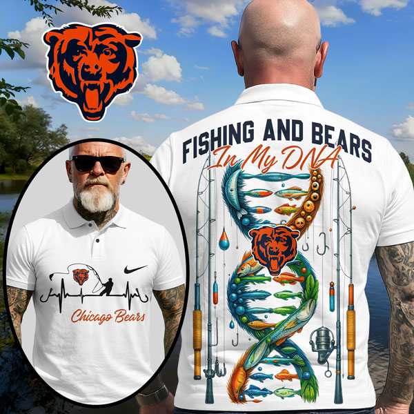 Chicago Bears | Premium NFL Fishing In My DNA Polo Shirt MM - White