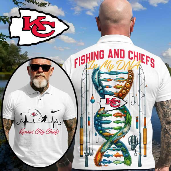 Kansas City Chiefs | Premium NFL Fishing In My DNA Polo Shirt MM - White