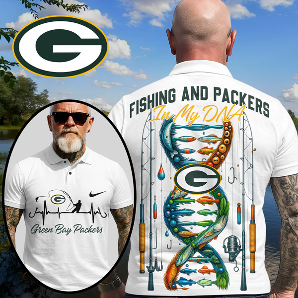 Green Bay Packers | Premium NFL Fishing In My DNA Polo Shirt MM - White